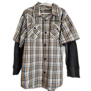 Unique Timberland Boys Plaid Shirt with Thermal Sleeves All Cotton sz S